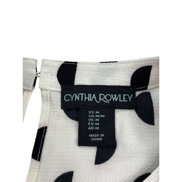 Cynthia Rowley Womens Abstract Dot Blouse Size M Polyester White Black - Picture 3 of 5